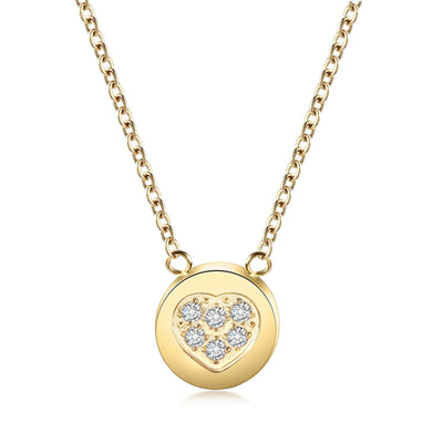 CZ Heart Shaped Disc Pendant Necklace - ZAAPLI